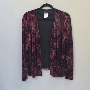 Xscape Women's Paisley Velvet Cardigan - Burgundy and Black